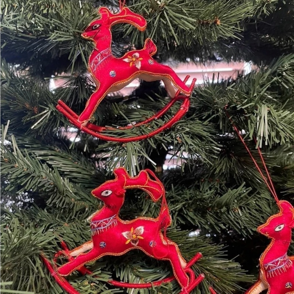 Rocking Reindeer • Vintage • Red • Christmas • Embroidery • Sequins• 7 Ornaments - Picture 9 of 14